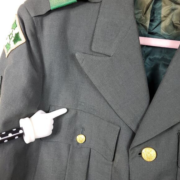 Vintage Military Green Tropical Wool Blend Coat with Patches Size 40XL - Picture 4 of 12